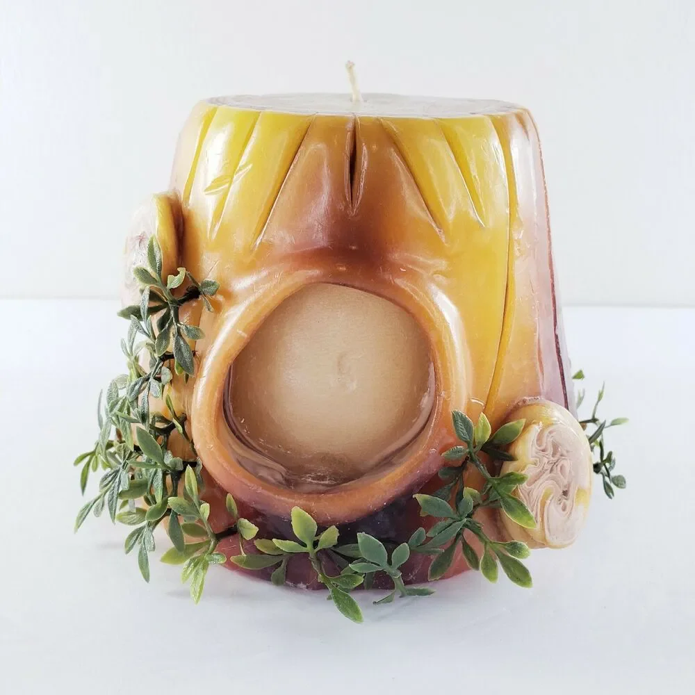 Vtg Middle Earth Candle House Hobbit Stump Hand Made Fairy Garden Nature Boho